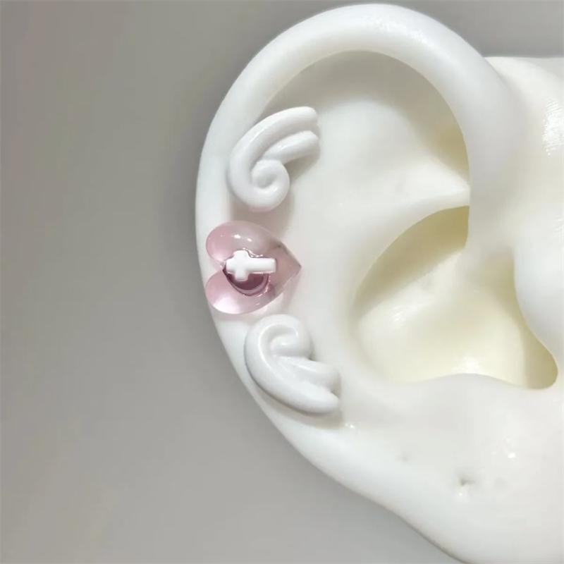 Серьги-гвоздики в ухо из нержавеющей стали «Крылья ангела», милые серьги-гвоздики с акриловым сердечком и крестиком для женщин, аксессуары для пирсинга тела