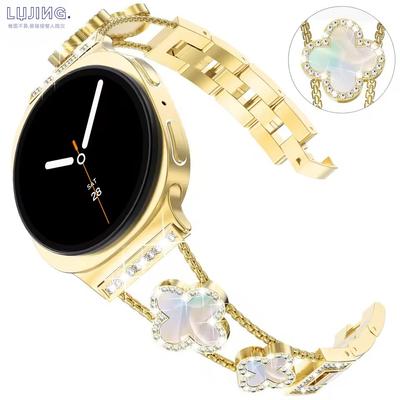 Diamond Strap for Samsung Galaxy Watch8 44mm 40mm Four Leaf Clover Design Luxury Women Ultra 47mm Bracelet for Samsung Galaxy 8 Classic 46mm Correa