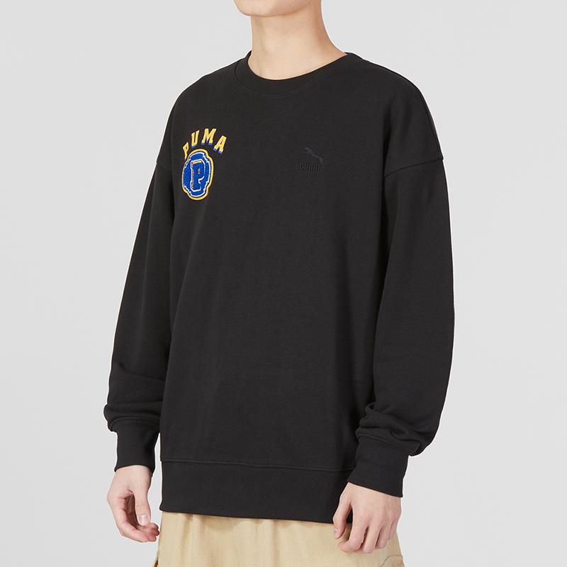 Puma Team Crew Sweatshirt mit Buchstaben-Print Langarm Herren Oberteile Schwarz 622275-01
