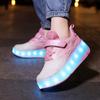 Boys Lights Sports Shoes Rubbing Shoes Charging /Disassembling Tow Wheels Slide Shoes LED Kids Glowing Sneakers