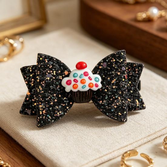 Girl Hairpin Three-Dimensional Bow Shape Rainbow Gradient Color Glitter Hair Clip Side Bangs Party Hair Accessory