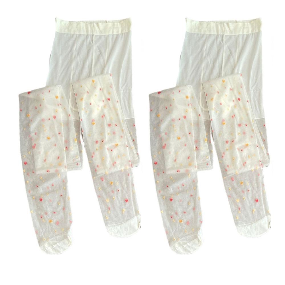 2Pcs Nylon Colorful Dot Stockings Transparent Leggings Women Sweet Heart Long Tights  Girl