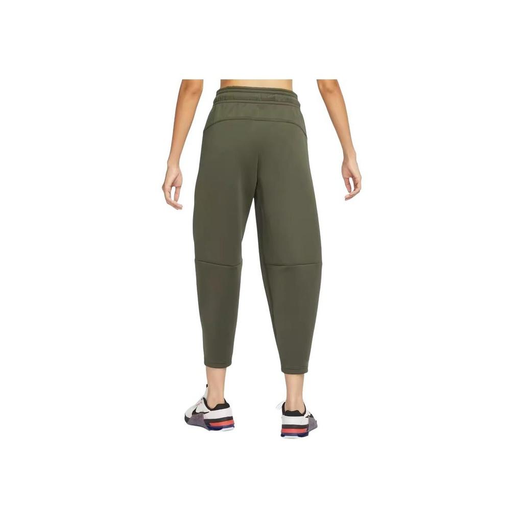 Nike Dri-Fit Solid High-Waisted Drawstring Cropped Knit Joggers Women Joggers Khaki-Green FB5429-325