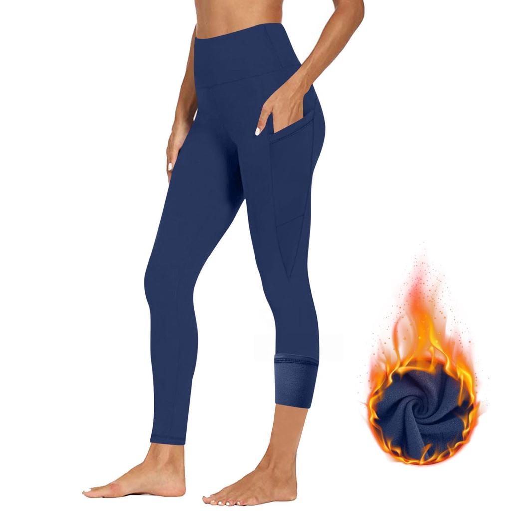 High Waisted Fleece Lined Leggings Women Lightweight Yoga Pants Casual Workout Thermal Warm Tights With Pockets