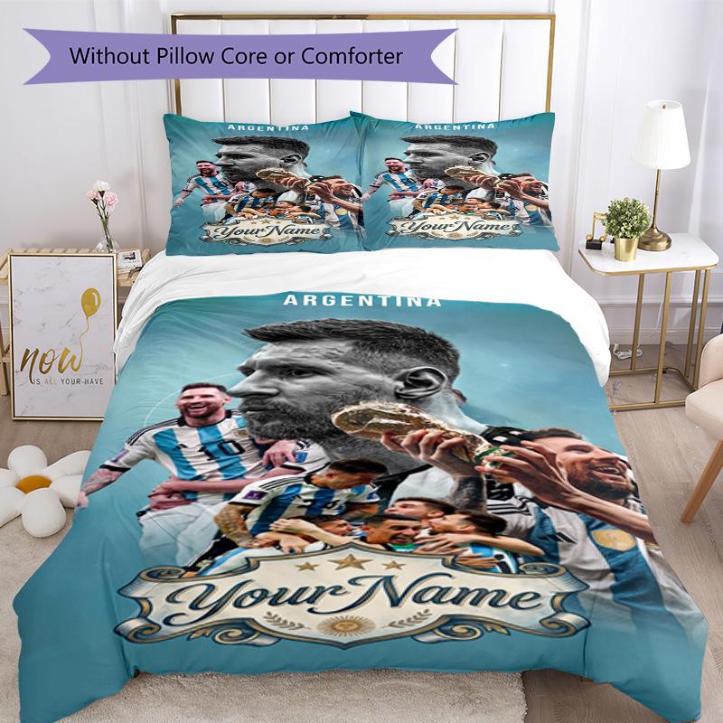 Football Messi Personalized Name Bed Linens Perfect for Study room Machine Washable Bedroom Decor Birthday/Christmas GiftSpiritual Gift