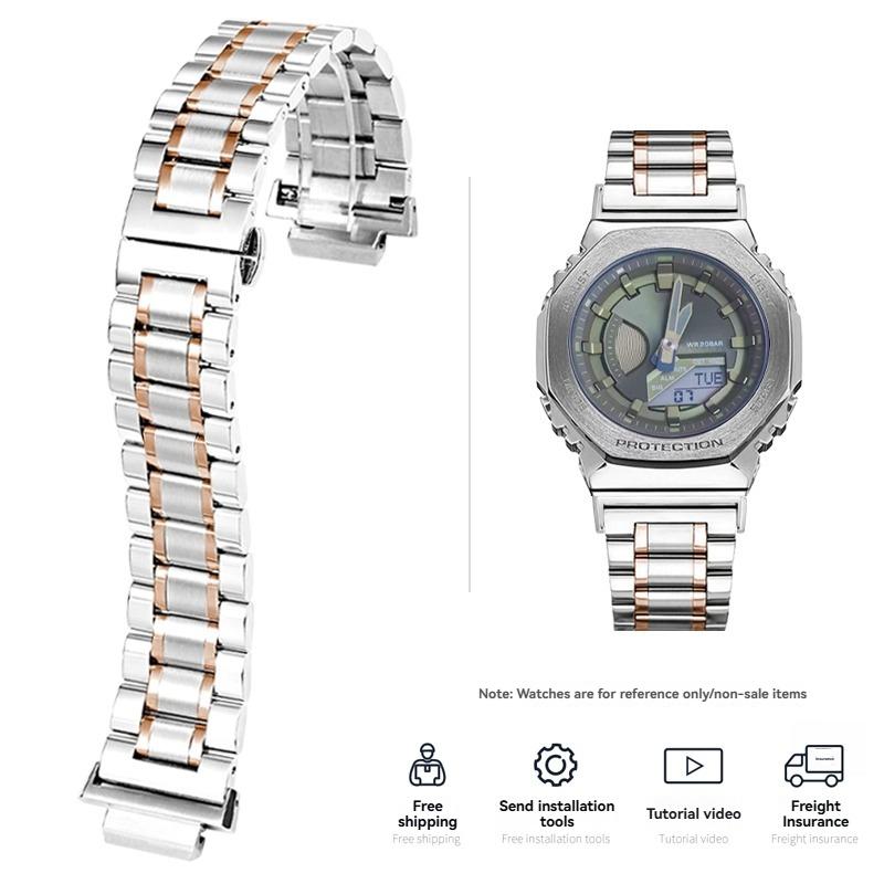 Pevný ocelový řemínek na hodinky pro Casio Farm Oak Modifikovaný GM2100/GA2100 Černý GM2100 Ocelový náramek Pánský Nerezová ocel