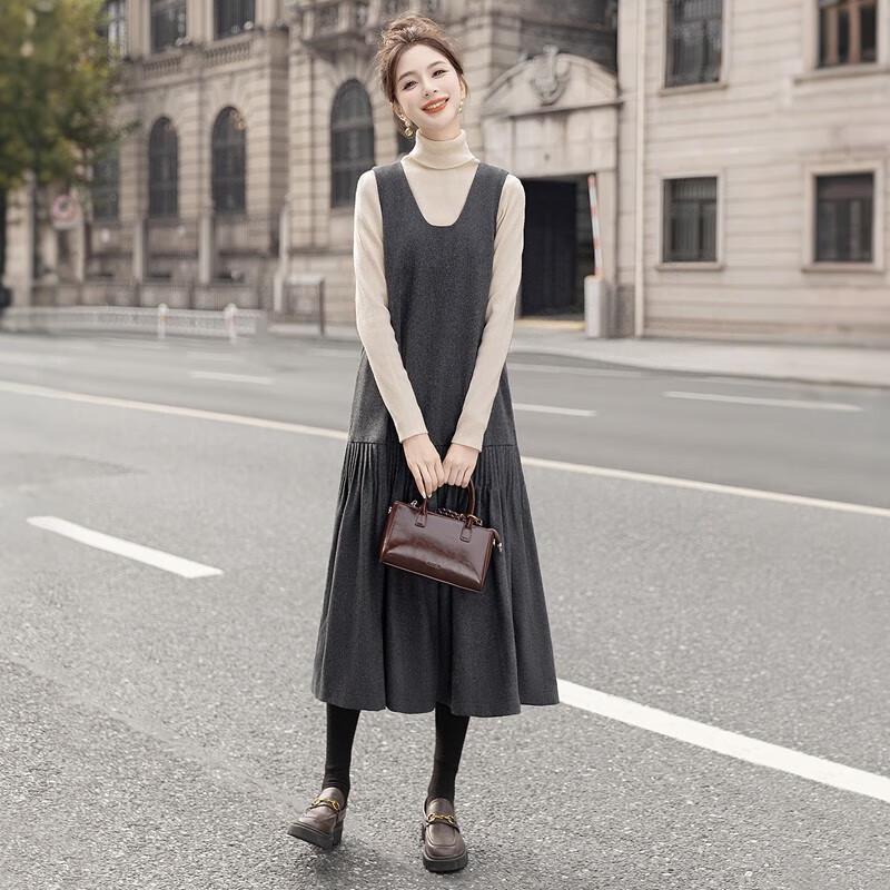 Sibaishe Women's Merino Wool Blend U-Neck Sleeveless Midi Dress