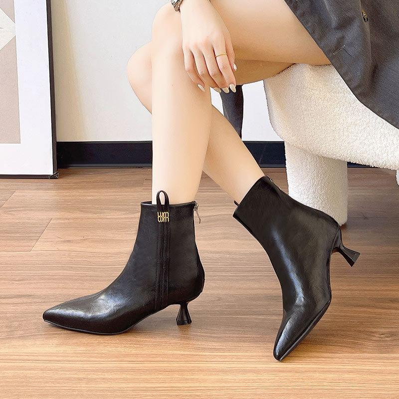 [Customized] Short Boots Women's High Heels Pointed Spring and Autumn Single Boots Thin Heels High Heels Thin Boots Medium Tube Fashion Boots
