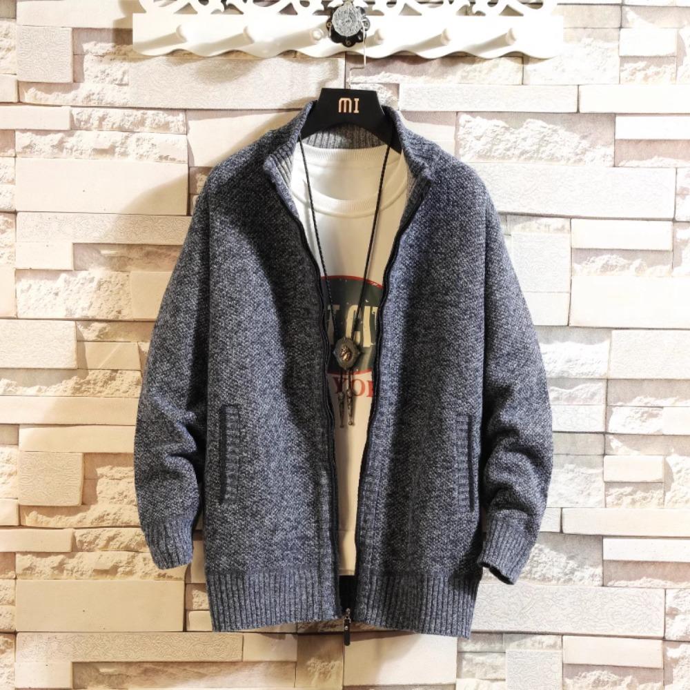 Maglione casual da uomo in pile spesso e invernale, di grandi dimensioni, con colletto alto, cardigan