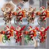 8/16/24PCS Christmas Wooden Ornaments Bicycle Santa Claus 2D Flat Pendant Xmas Tree Decoration Holiday Gift Christmas Decor