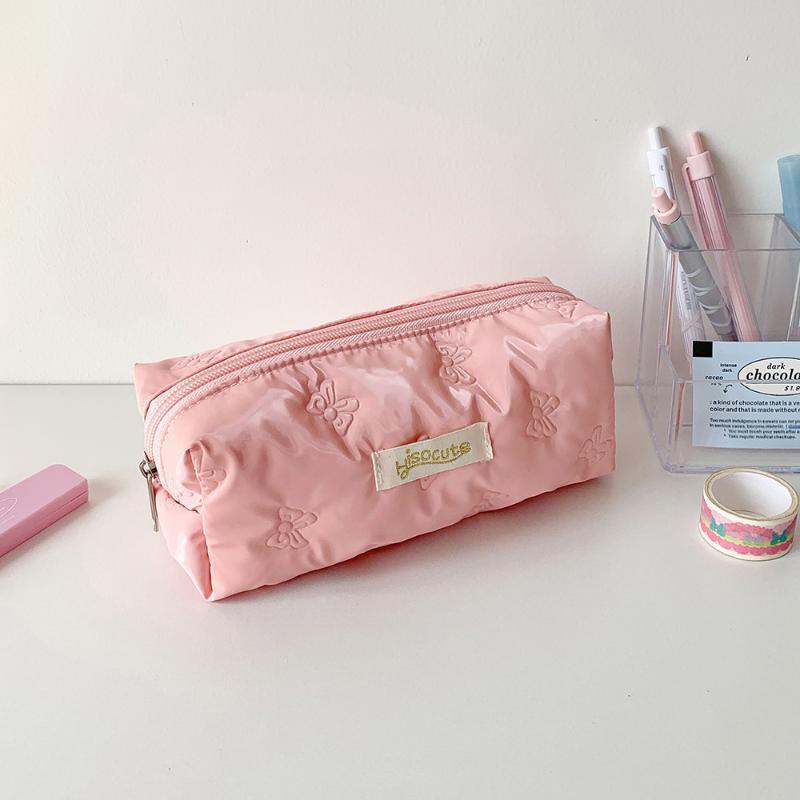 1Pc Creative Pink Bow Pencil Case Large Capacity Storage Pencil Bags Multi-Functional Stationery Organizer Bag