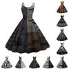 Women's Halloween Print Dress Sleeveless Shoulder Strap Dress Spliced Vintage Style Halloween Themed Dress for Party