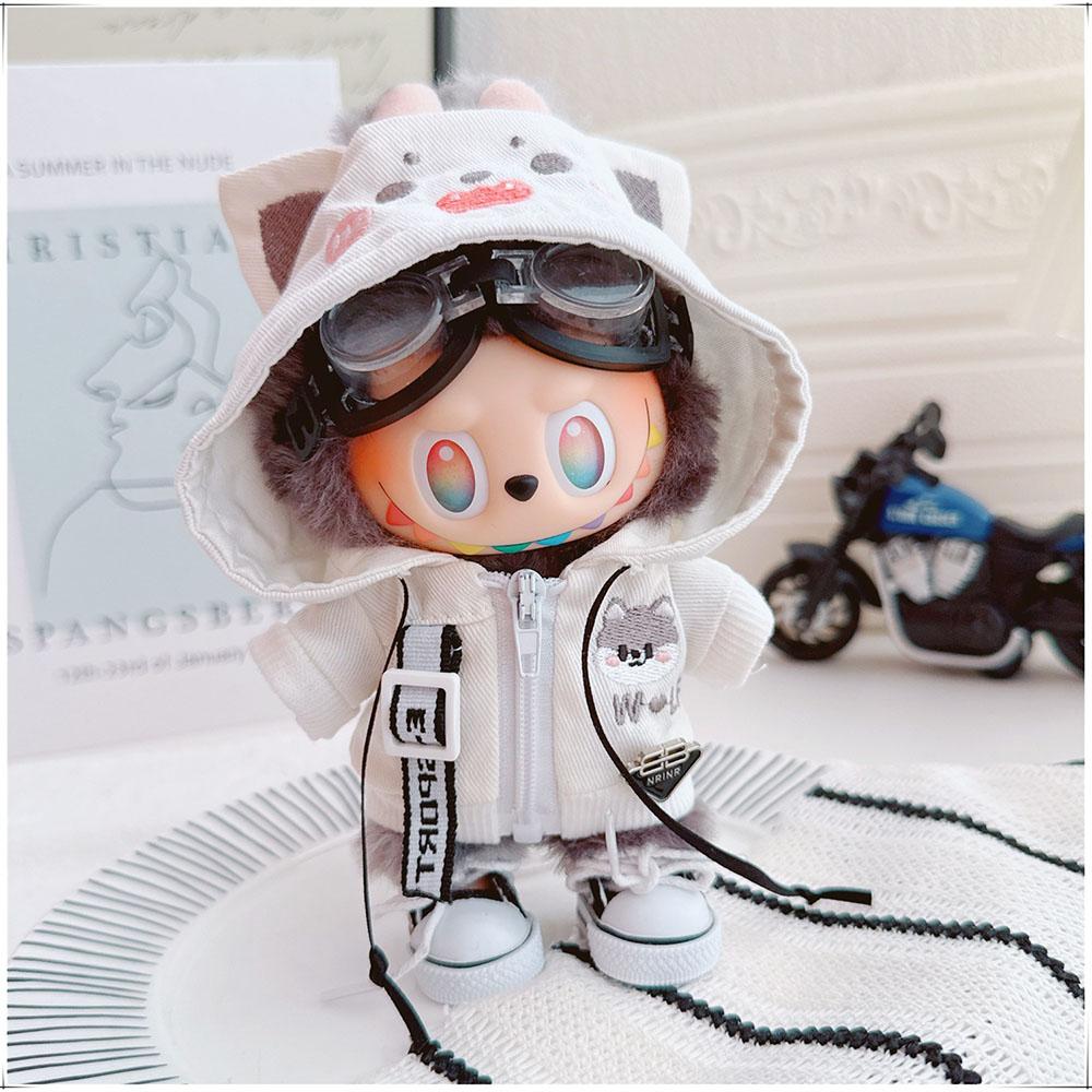 Clothes]Clothes [Only For 15/17Cm Labubu Doll Clothing Cool Handsome Wolf Hoodie Coat Glasses Collar Trendy Clothing Accessories No Doll