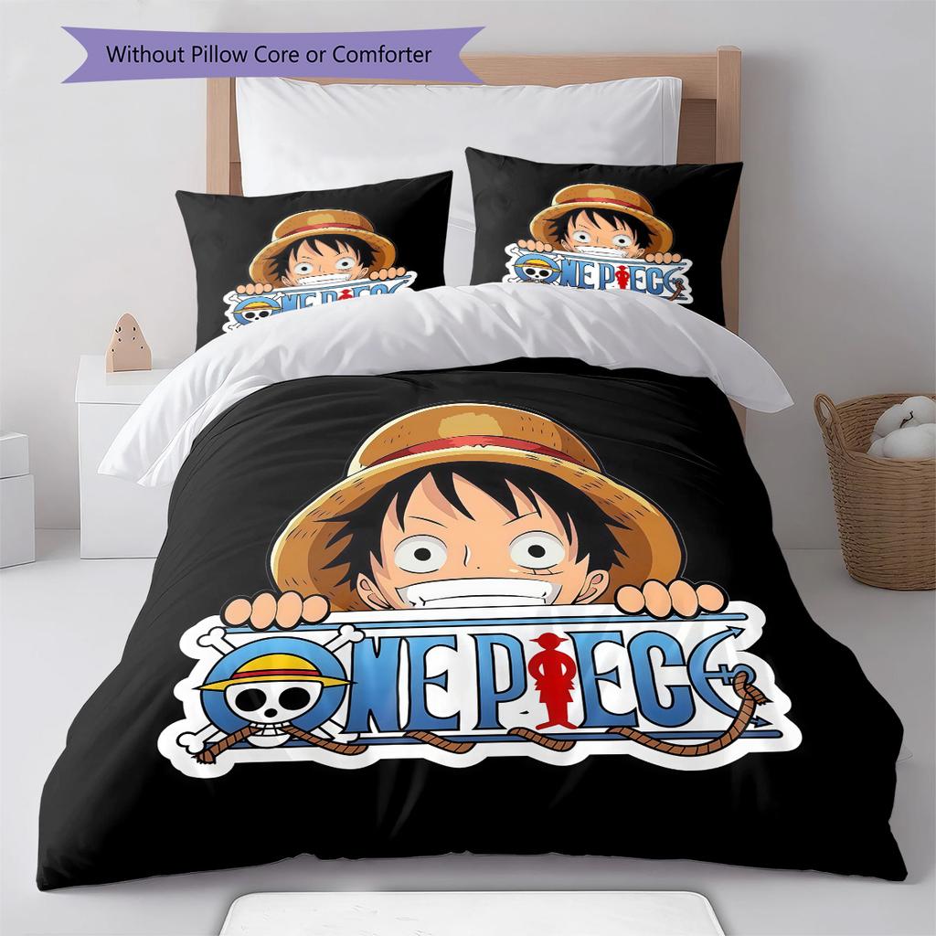 One Piece Monkey D Luffy Muster Bettwäsche Bettdecke Set Bettbezug Kissenbezug Zuhause Geburtstagsgeschenk(1 Bettbezug + 2 Kissenbezüge, ohne Füllung)
