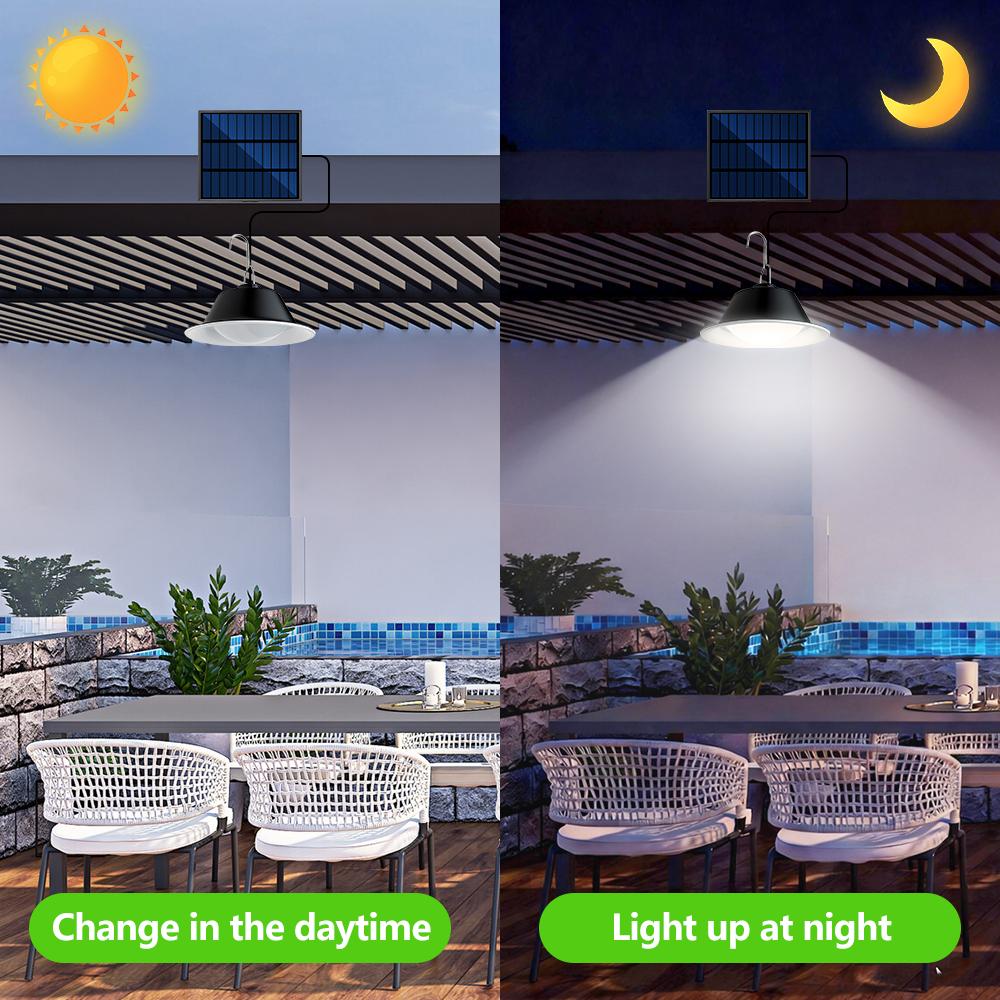 Solar Pendant Light Outdoor IP65 Waterproof Solar Powered Shed Lights Timer Lighting 5 Dimmable Hanging Light For Barn Gazebo