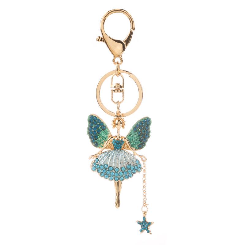 Creative Angel Girl Rhinestone Keychain with Diamond-Studded Ballet Pendant