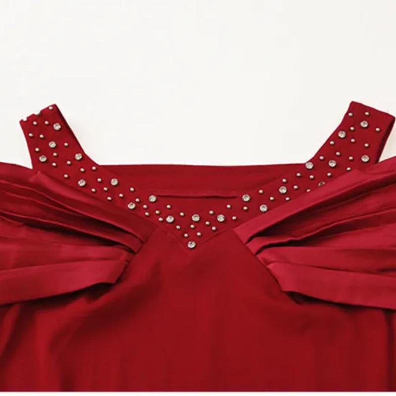 Classic Summer Women's Sexy V-Neck Hot Diamonds T-shirt Elegant Off Shoulder Ladies Tops Shirts Short Sleeved Cotton Tees