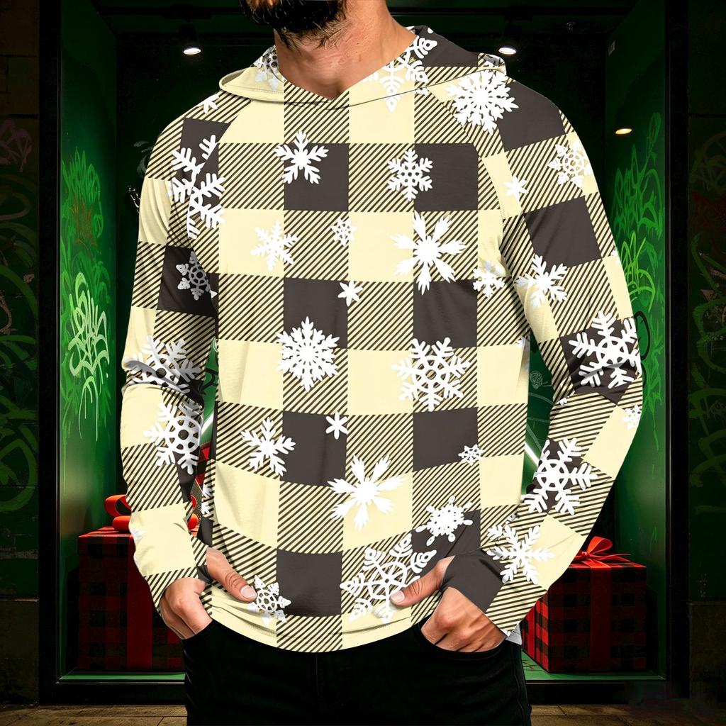 Men's Long Sleeve Hooded Sun Shirt with Christmas Print for Casual Daily Wear