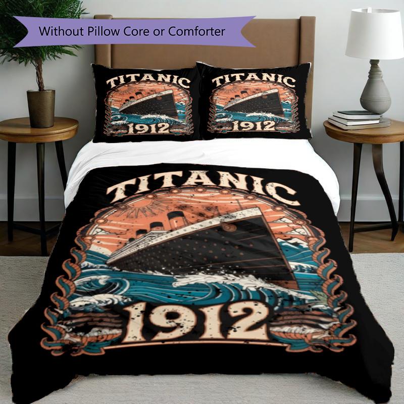 3pcs Duvet Cover Set (1*Duvet Cover + 2*Pillowcase, Without Core), RMS Titanic Print Bedding Set, Bedroom Decor, All‑Season, Gift
