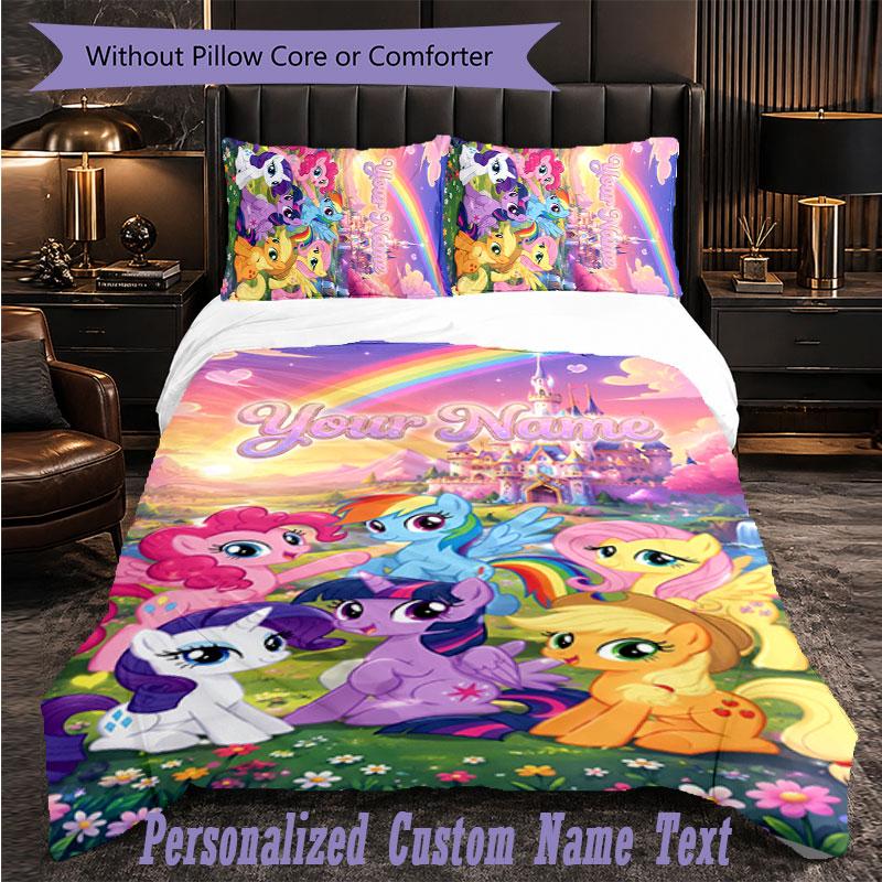 Personalized 3Pcs Bedding SetMy Little Pony Custom Text Duvet Cover Pillowcase Set Bedroom Gift