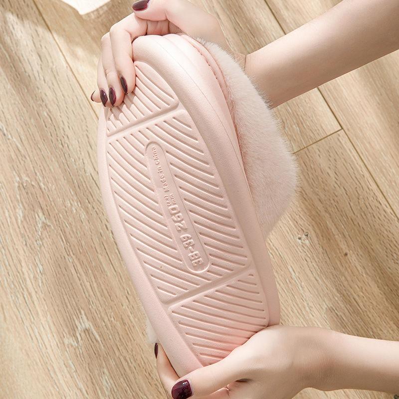 Fleece thickened cotton slippers winter latex non-slip home indoor couple warm slippers