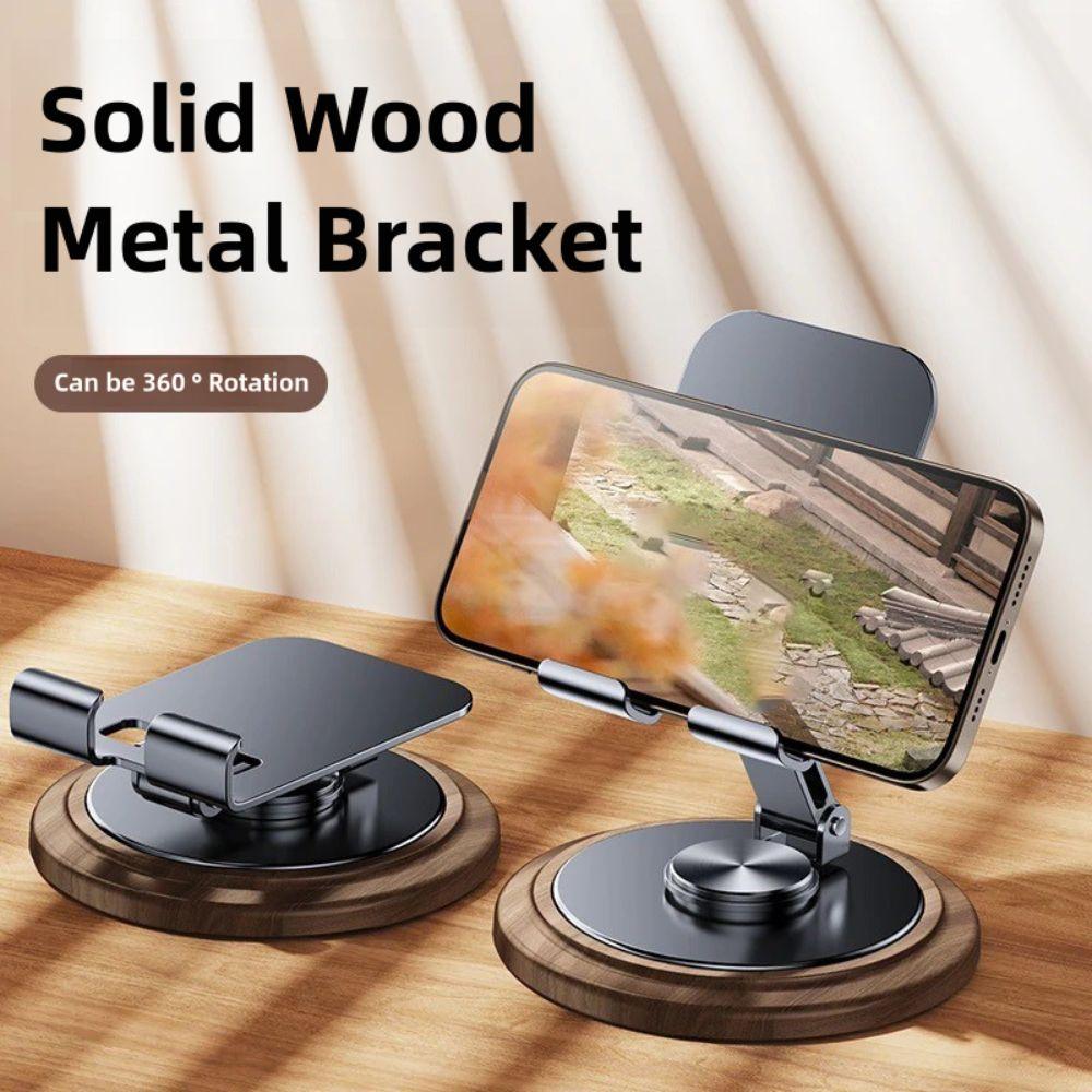 Professional Walnut Base Phone Holder Folding Metal Tablet Stand Anti Slip Universal Cell Phone Bracket Live Streaming