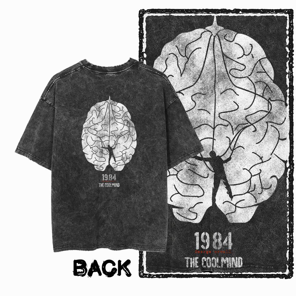 G02 Back Print Cotton Big Size 1984 Graphic Men T-shirt | Acid Washed  Streetwear Cool Vintage O-neck Men's Tee Tshirt