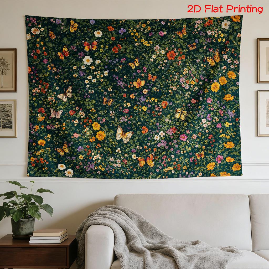 Vintage Floral Tapestry Wall Hanging Garden Butterfly Botanical Art Boho Bohemian Home Decor Decoration for Bedroom Living Room
