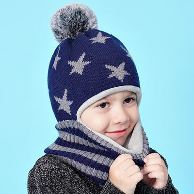 Winter Kids Hat  Knit Beanie Hats for Baby Boy Hat Scarf with  Velvet Neck Scarf Boy 's and Girl's Hats