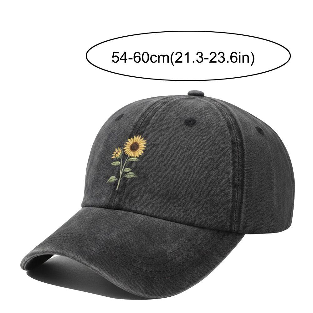 Sunflower Printed Baseball Cap Washed Cotton Sun Hat Vintage Dad Hat  For Women Man