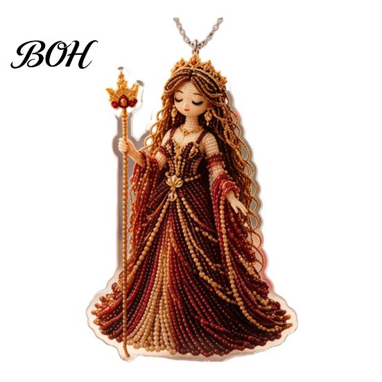 Christmas Ornaments 2D Flat Acrylic Ornaments, Bead Embroidered Art Goddess Exquisite Tree Charms Pattern Pendant, Double-Sided Hanging Charm for Home