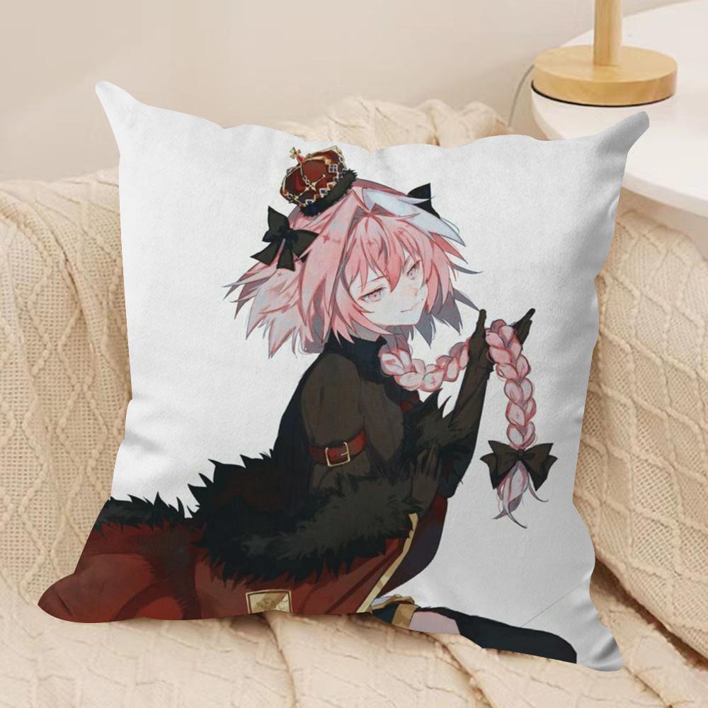 Fate AApocrypha Astolfo Cushion Cover Silky Short Plush DoubleSided Printed Pillow Case for Sofa All Seasons Home Decor Gift
