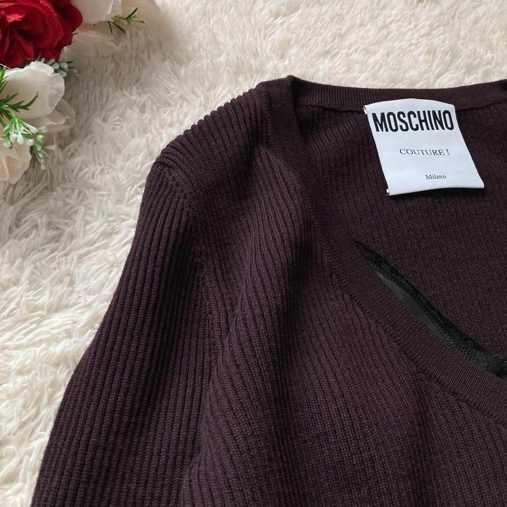 Used MOSCHINO COUTURE Layered style V-neck knit sweater pullover dark purple I38 size MOSCHINO COUTURE