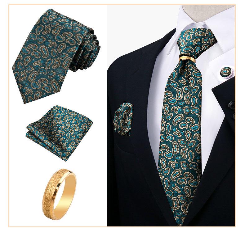 Men's Tie, Pocket Square, and Cufflinks 4-Piece Set - Cashew Flower Design, High-End Feel, 8cm Tie