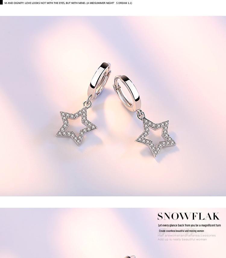 Silver-Plated Triangle Star Earrings with Micro-Paved Zirconia - Cute Women’s Ear Cuffs and Clips Jewelry