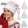 Christmas Hat Snowflake Sequin Santa for Adults, Plush with Faux Eve Outfit Props Rabbit Fur Trim, Festive Xmas Party Headwear Men Women Dress-up