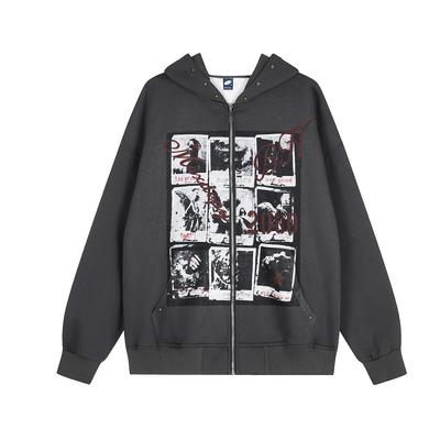 Herren Oversized Kapuzen-Reißverschluss-Sweatshirt Streetwear Vintage Retro Hip Hop Lässige Oberbekleidung