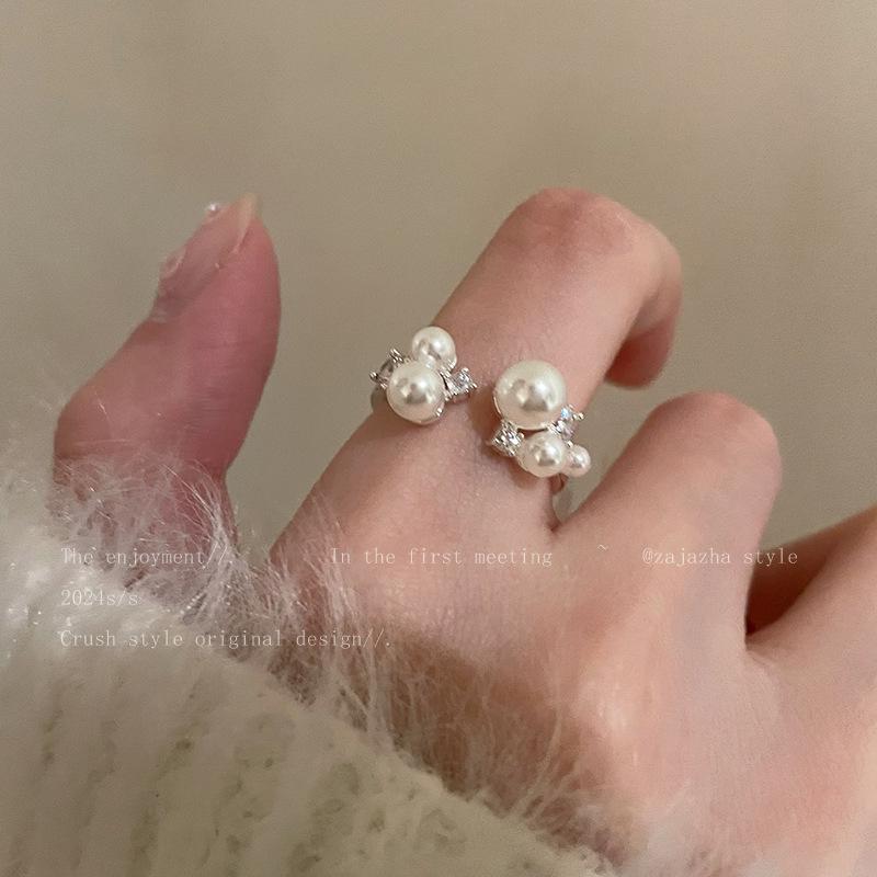 Pearl Stacking Open Ring: Elegant Women's Light Luxury Decorative Index Finger Ring with Exquisite Niche Design