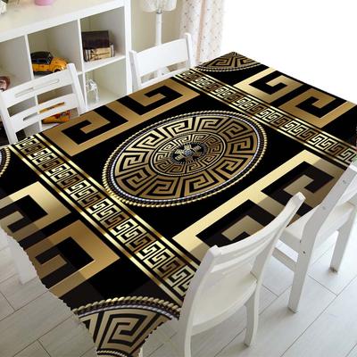 Luxuriöse, rechteckige Tischdecke mit geometrischem Muster in Schwarz und Gold, bedruckt für Tisch und Dekoration, wasserdichte Tischdecke