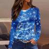 Women's Fashion Casual Slit Hem Round Neck Long Sleeve Loose Christmas Printed T-Shirt Ladies Top