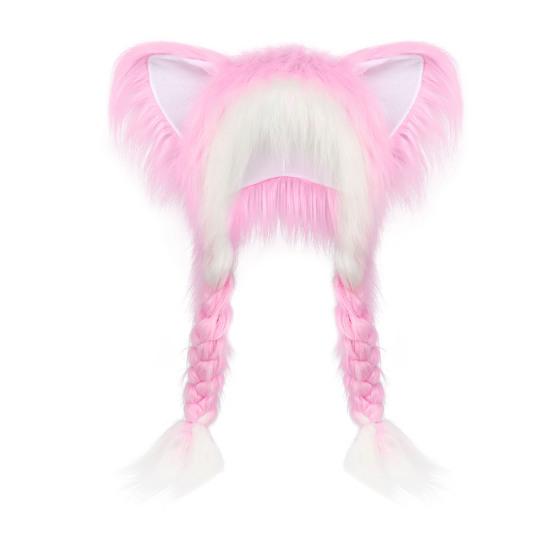 Cat Ear Hat with Braids Double-Layer Ears Decor Soft Plush Anime Cosplay Hat