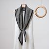 New minimalist black-and-white striped printed triangle scarf paired with a faux silk belt for women, versatile triangle scarf