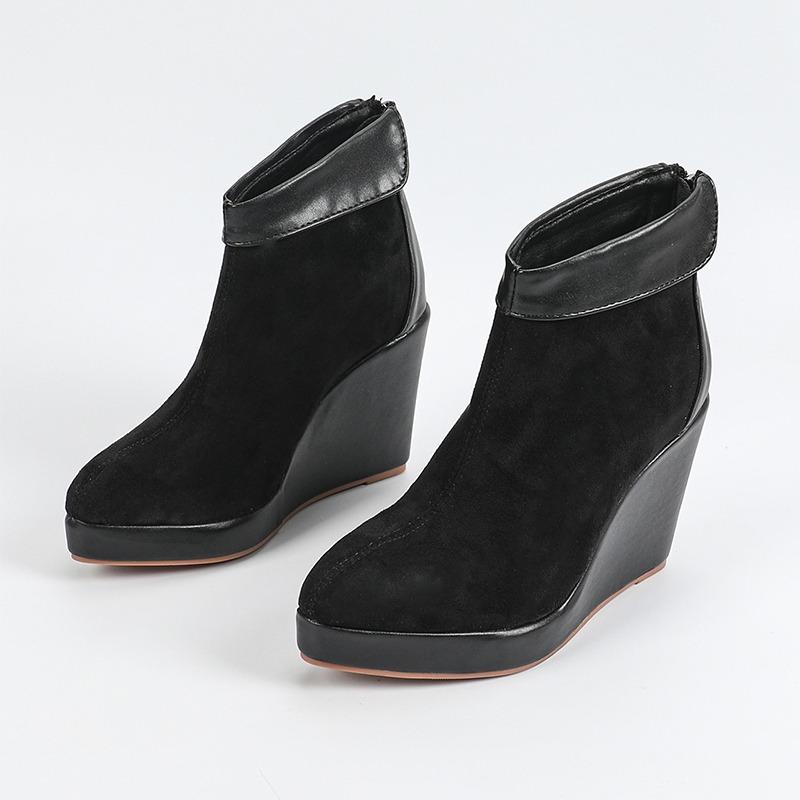 Fashion 2025 Autumn Early Winter Shoes Women High Heels Boots Fashion Ladies Wedges Party Shoes 10cm Plus Size 42 Black Brown D658