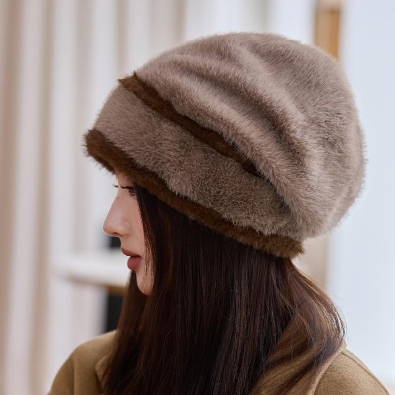 Plush Knitted Hat Autumn and Winter New Big Head Circumference Ear Protection Warm Hat Women's Fashion Rabbit Fur Hat