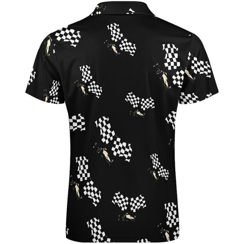 Black and White Sport Car Mens Zip Up Polo Shirts Casual Short Sleeve Golf Collared Shirt Slim Fit Tee Top