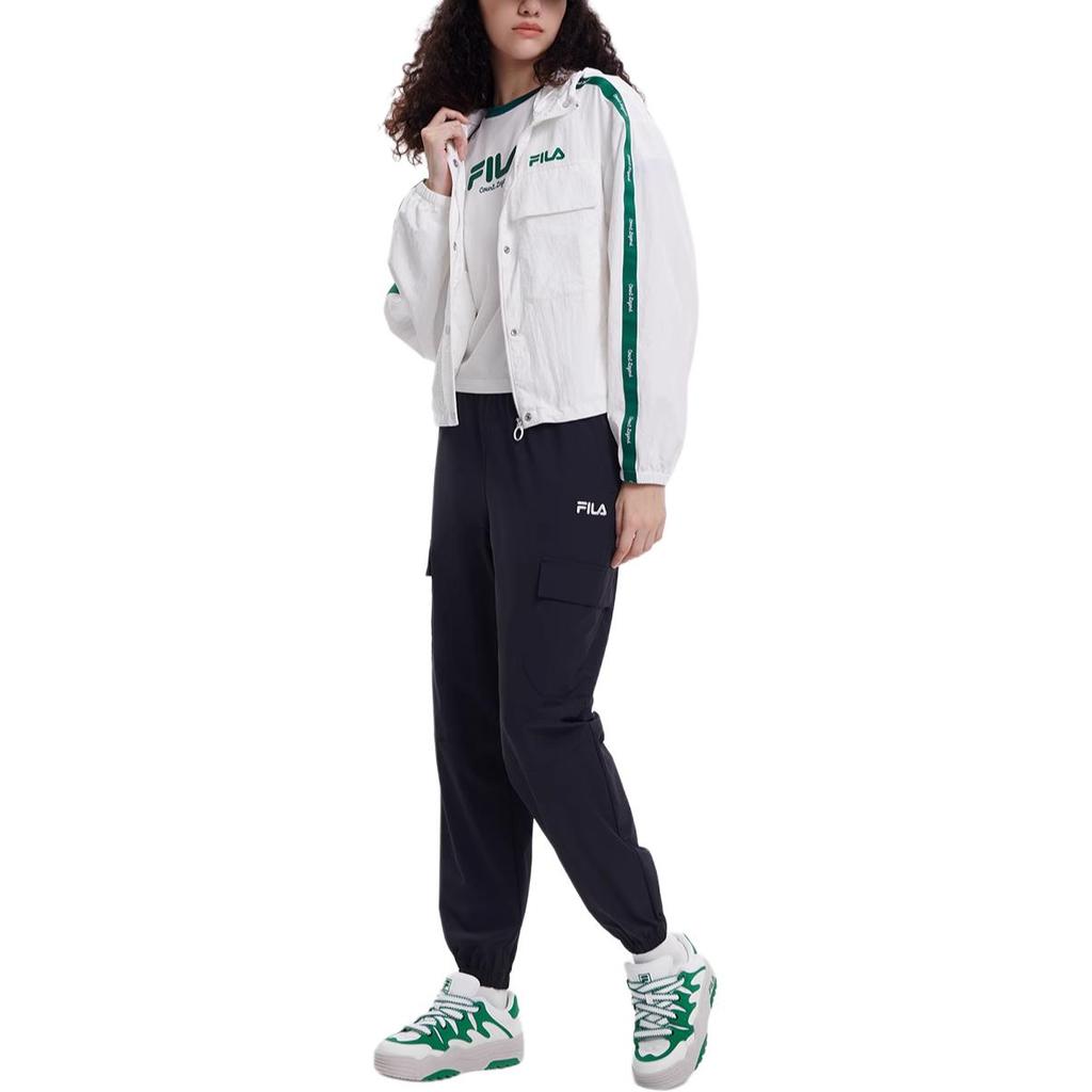 Fila Woven 2023 Autumn New Simple Tennis Fashion Loose Hooded Casual Jacket Women Jackets White F11W339705FWT