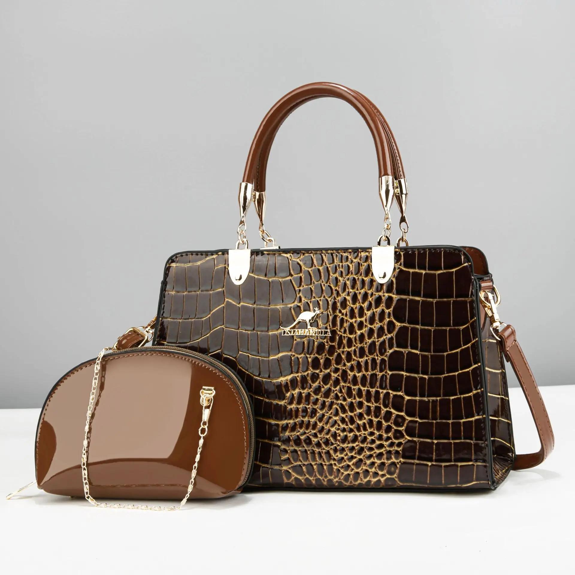 

Яркая кожаная атмосферная женская сумка-тоут, классическая модная женская сумка, комплект из двух предметов, женская сумка с кошельком, сумка через плечо