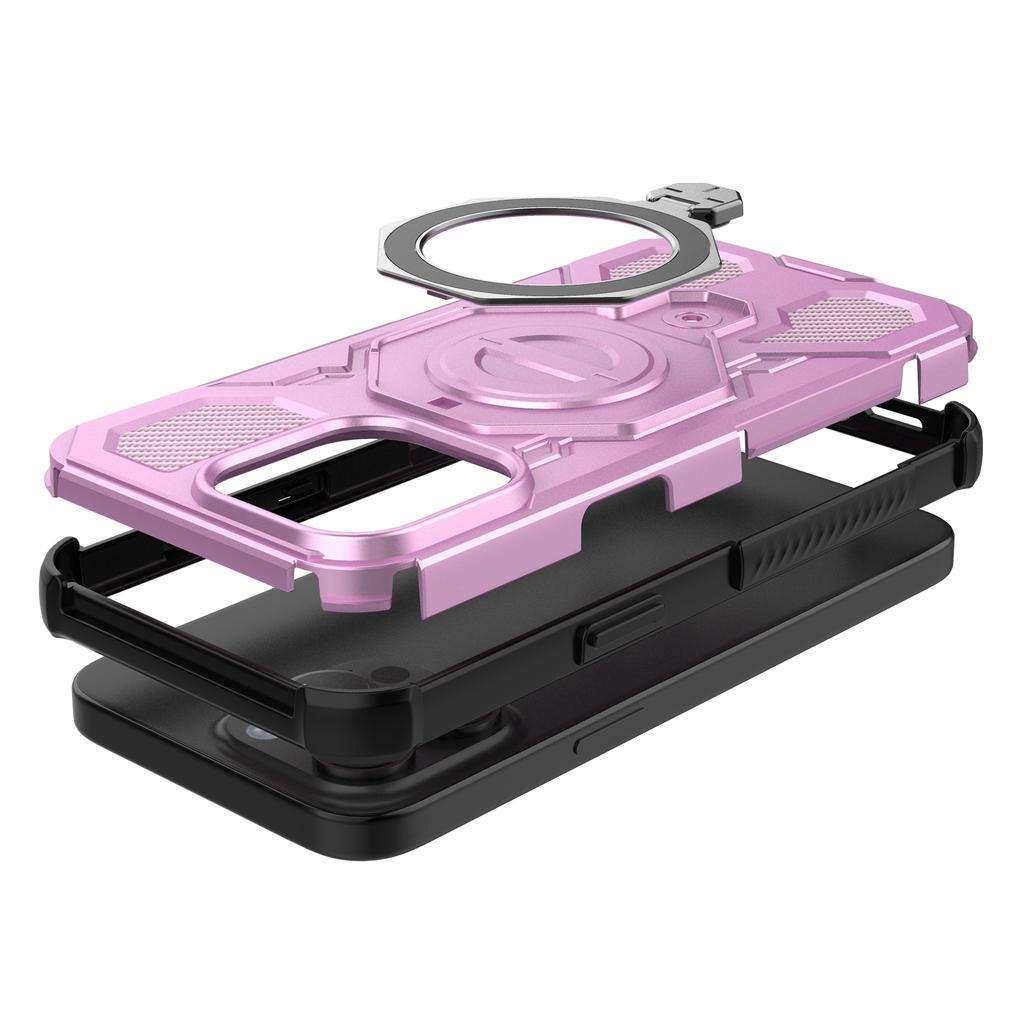 For iPhone 15 Pro Max Magnetic Case Rotating Metal Kickstand Shockproof PC+TPU Phone Back Cover