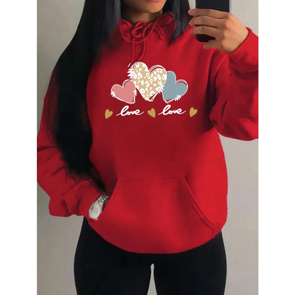 Pink Leopard Print Heart Combination Printing Women Hoody Loose Hip Hop Hoodie Casual Fleece Sportswear Y2K Hoodies