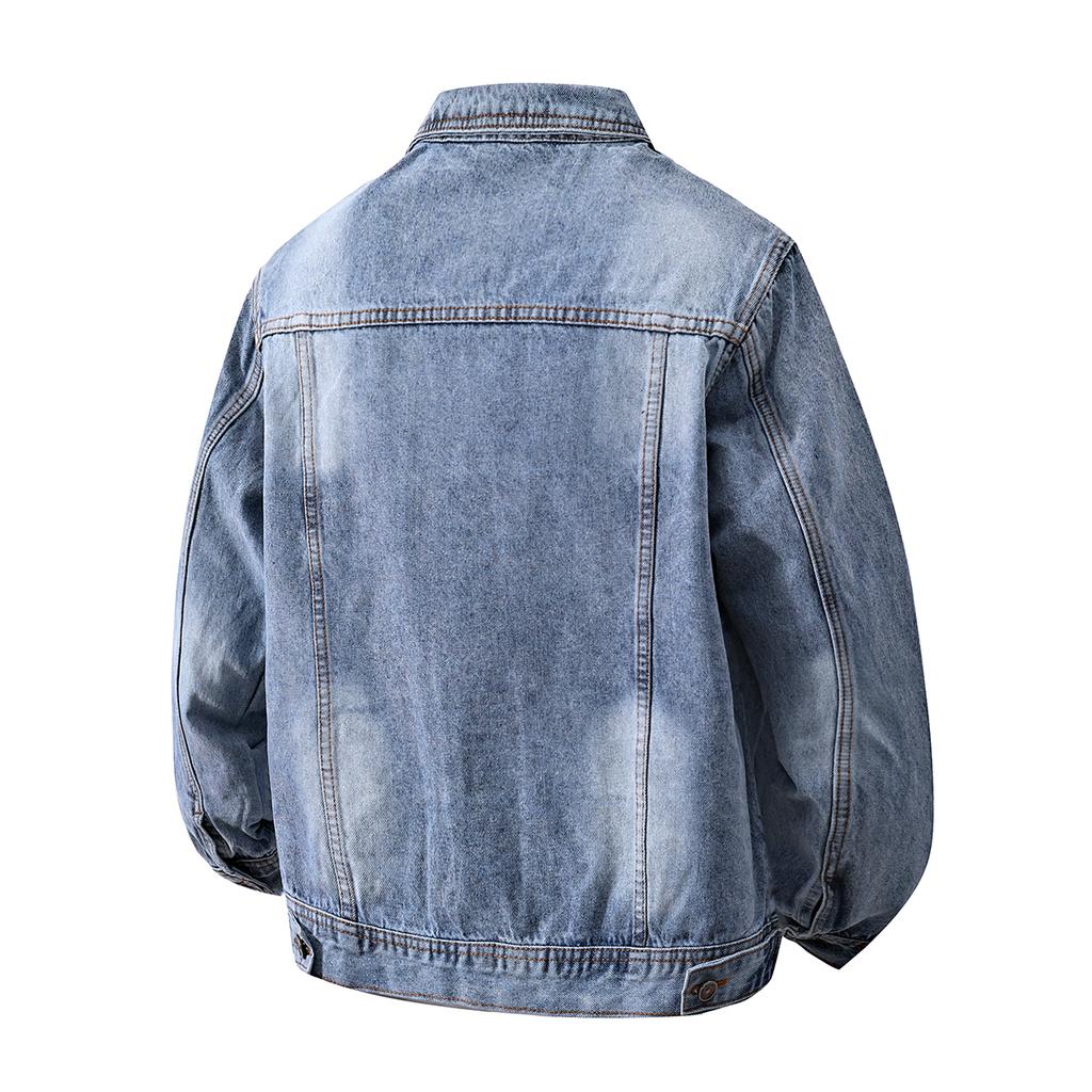 Vår Höst Herr Denimjacka Japansk Stil Vintage Enfärgad Lös Casual Jeansjacka Mode Streetwear Manlig Bomullsdenimrockar